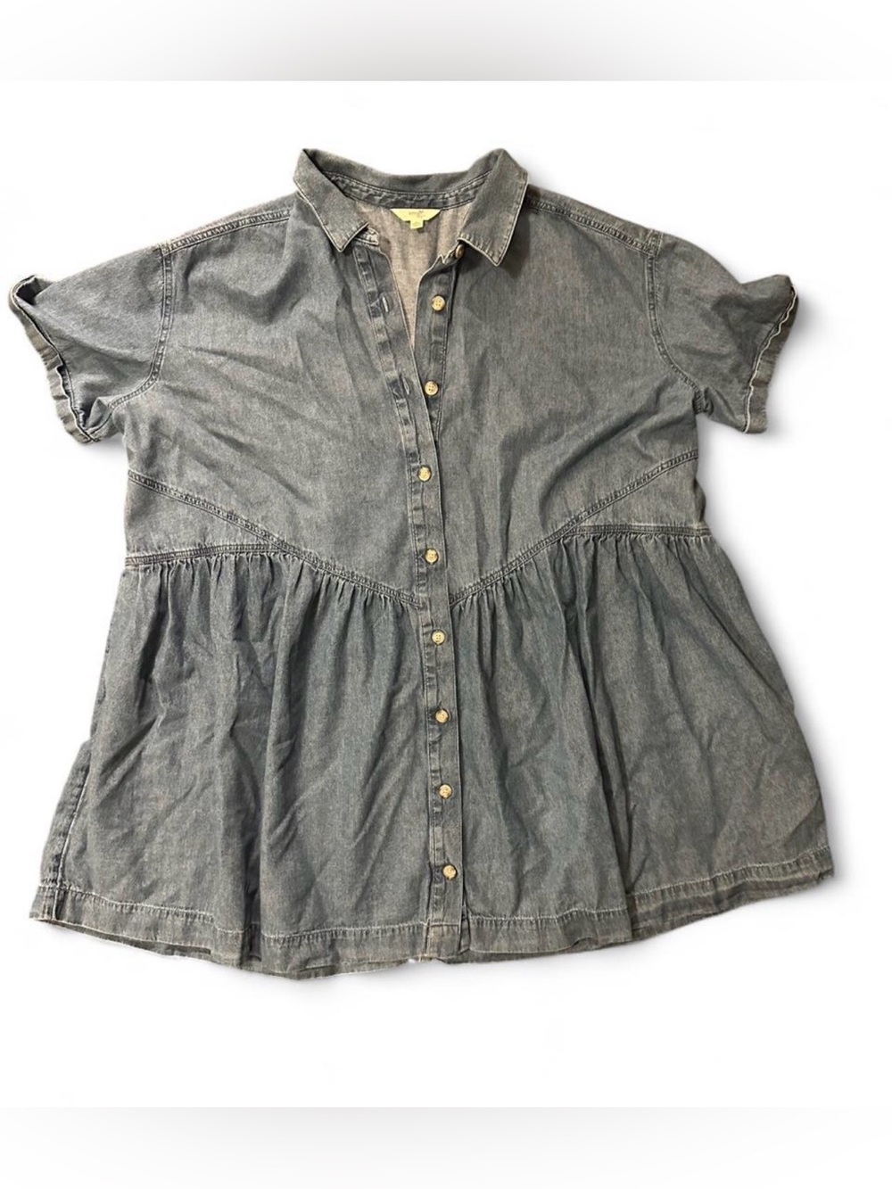 Terra & Sky Washed Grey Denim Button-Front Peplum Dress